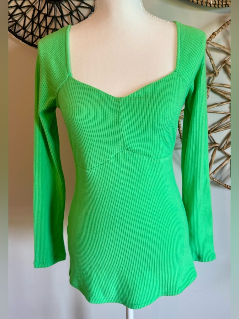NWT Isabel Maternity Green Ribbed Long Sleeve Top Size S